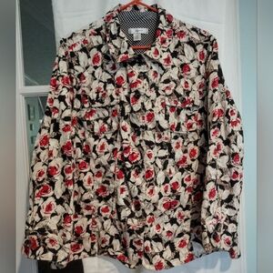 CJ Banks 2X Jacket Brown Pink Fuchsia Button Women's Ladies Fall Spring